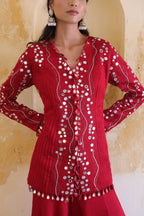 Surkh Princess Pleated Jacket With Kali Palazo