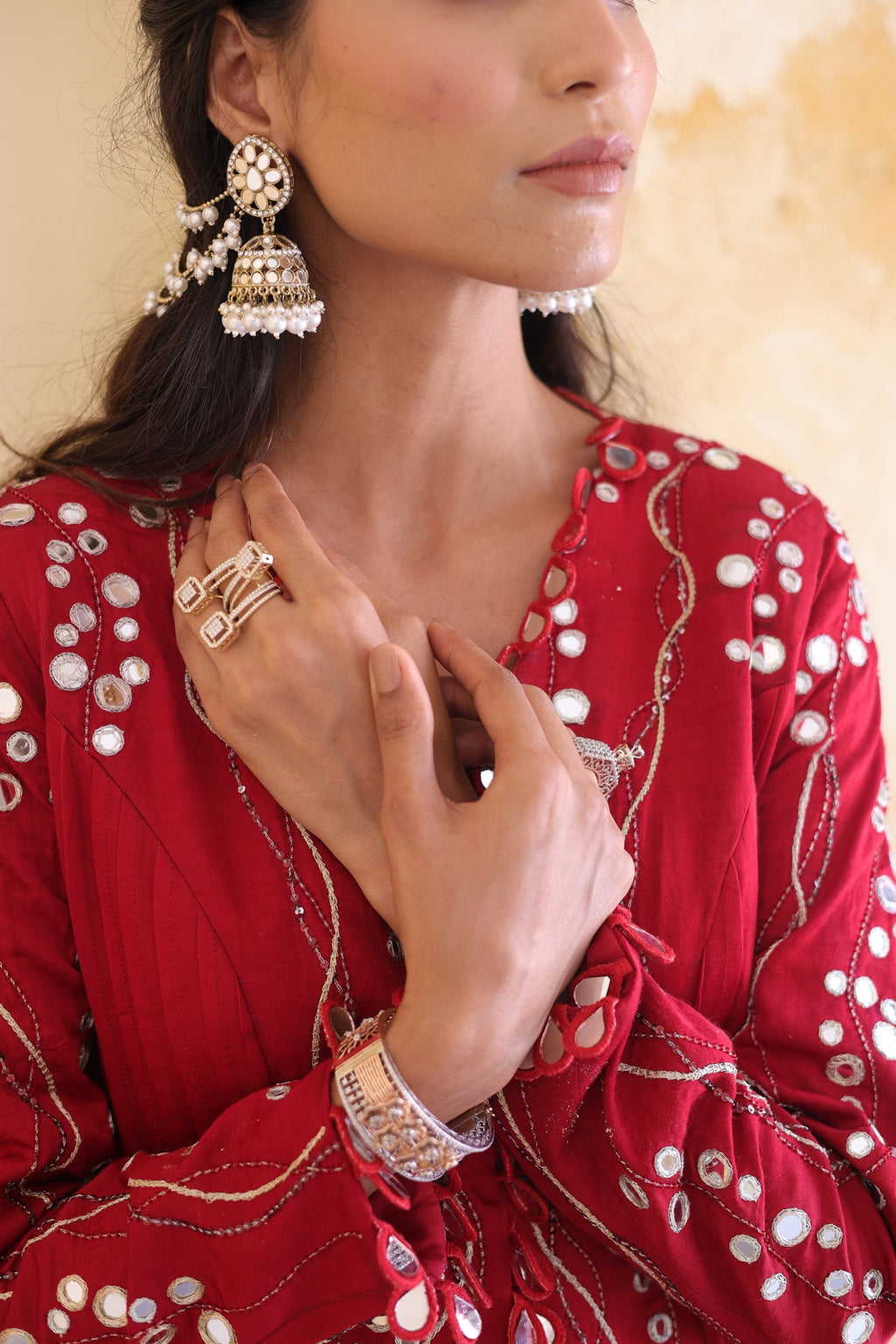 Surkh Princess Pleated Jacket With Kali Palazo