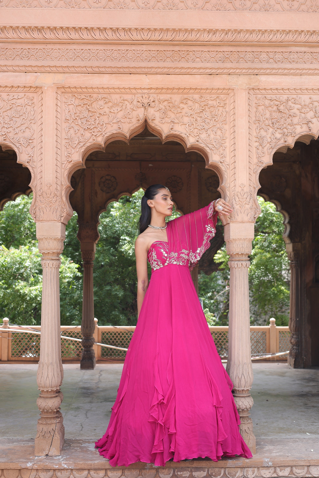 Ragini One Shoulder Drape Gown