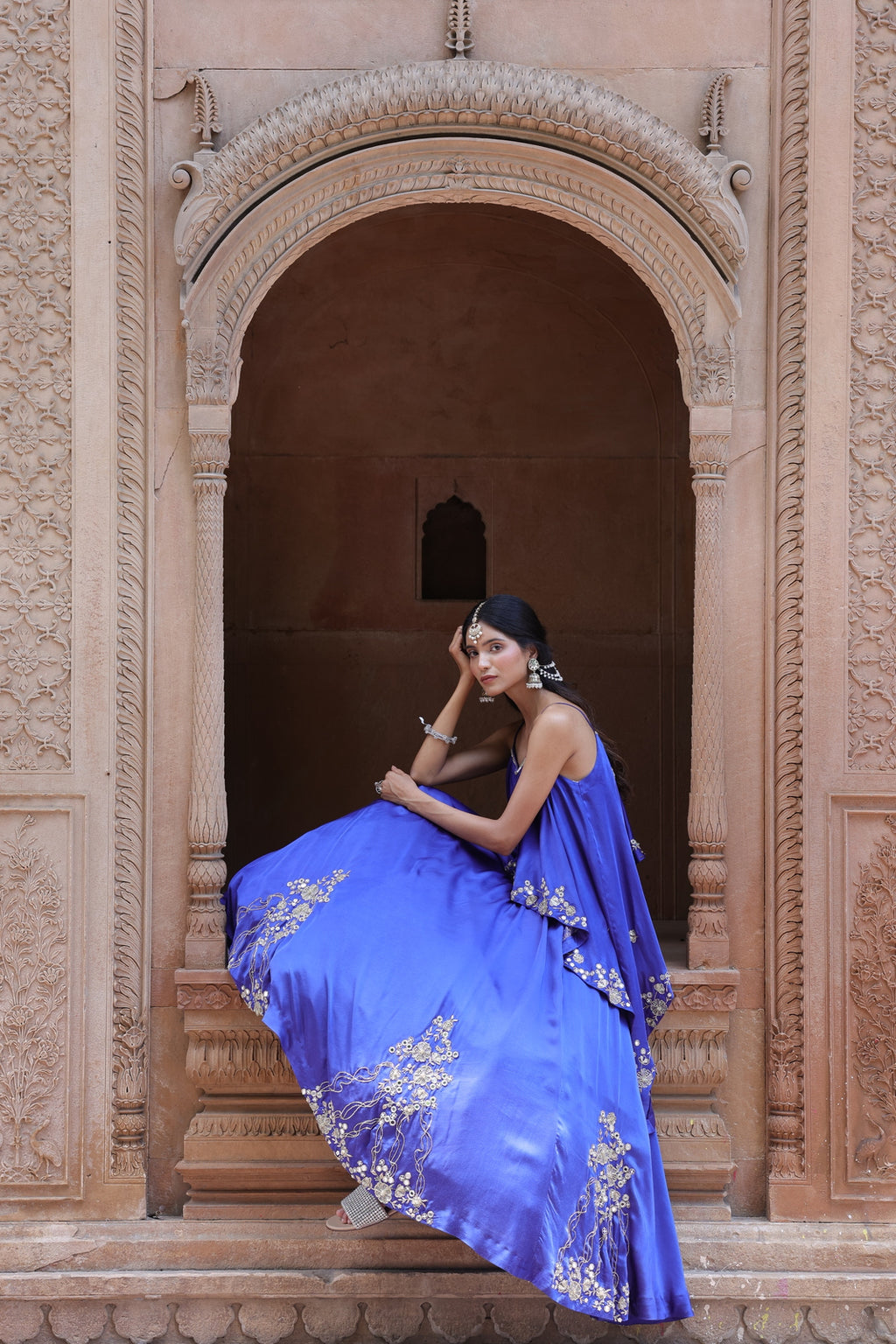 Noor Circular Pleated Skirt With Assymetrical Top