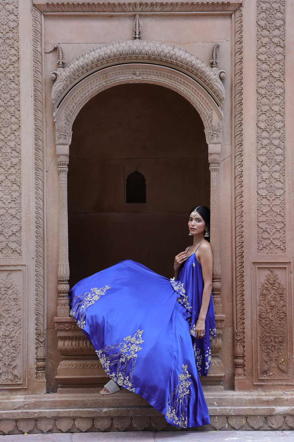 Noor Circular Pleated Skirt With Assymetrical Top