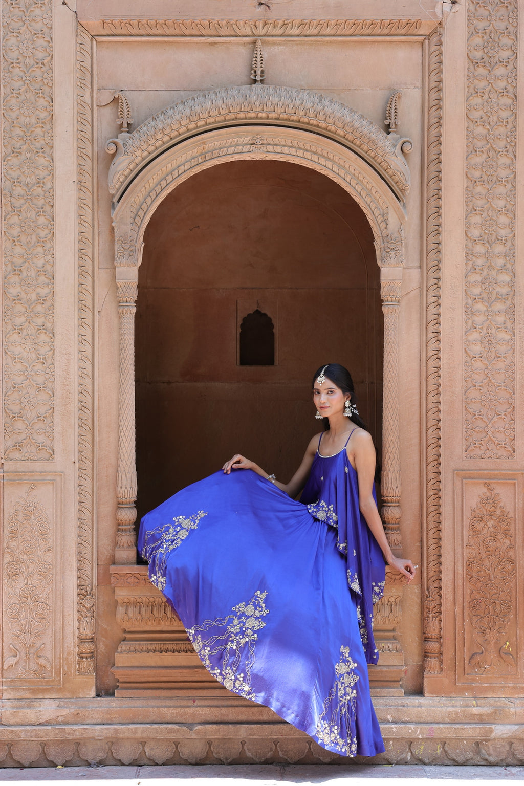 Noor Circular Pleated Skirt With Assymetrical Top