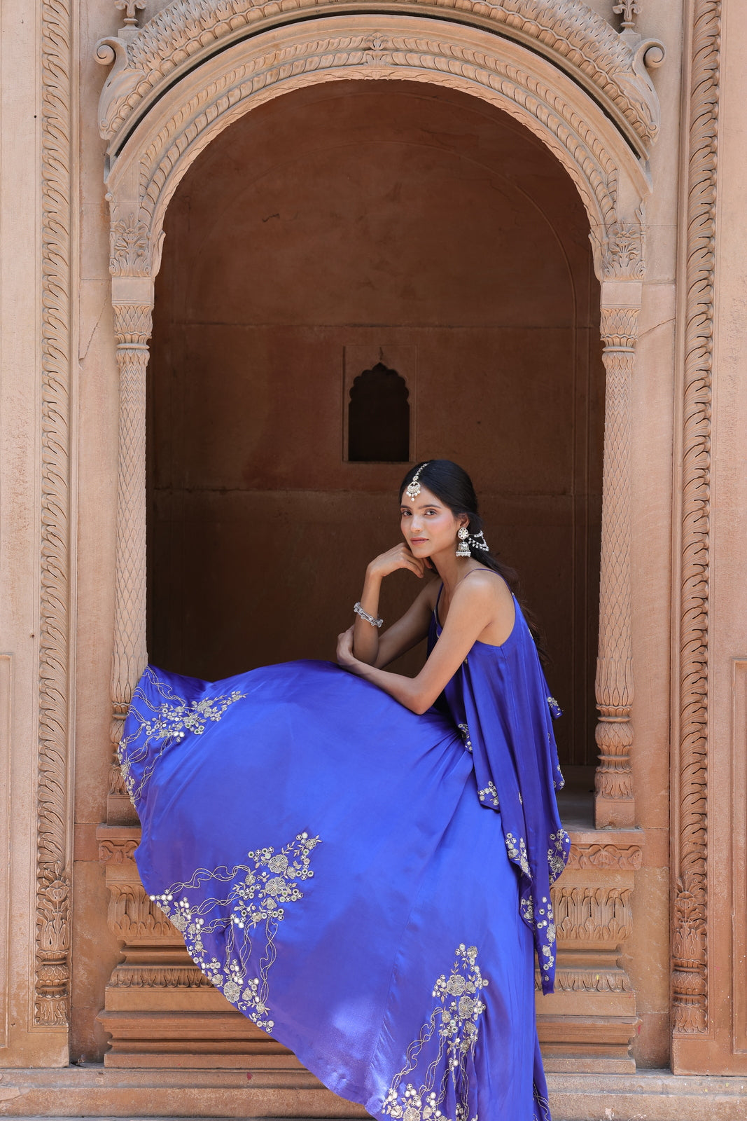 Noor Circular Pleated Skirt With Assymetrical Top