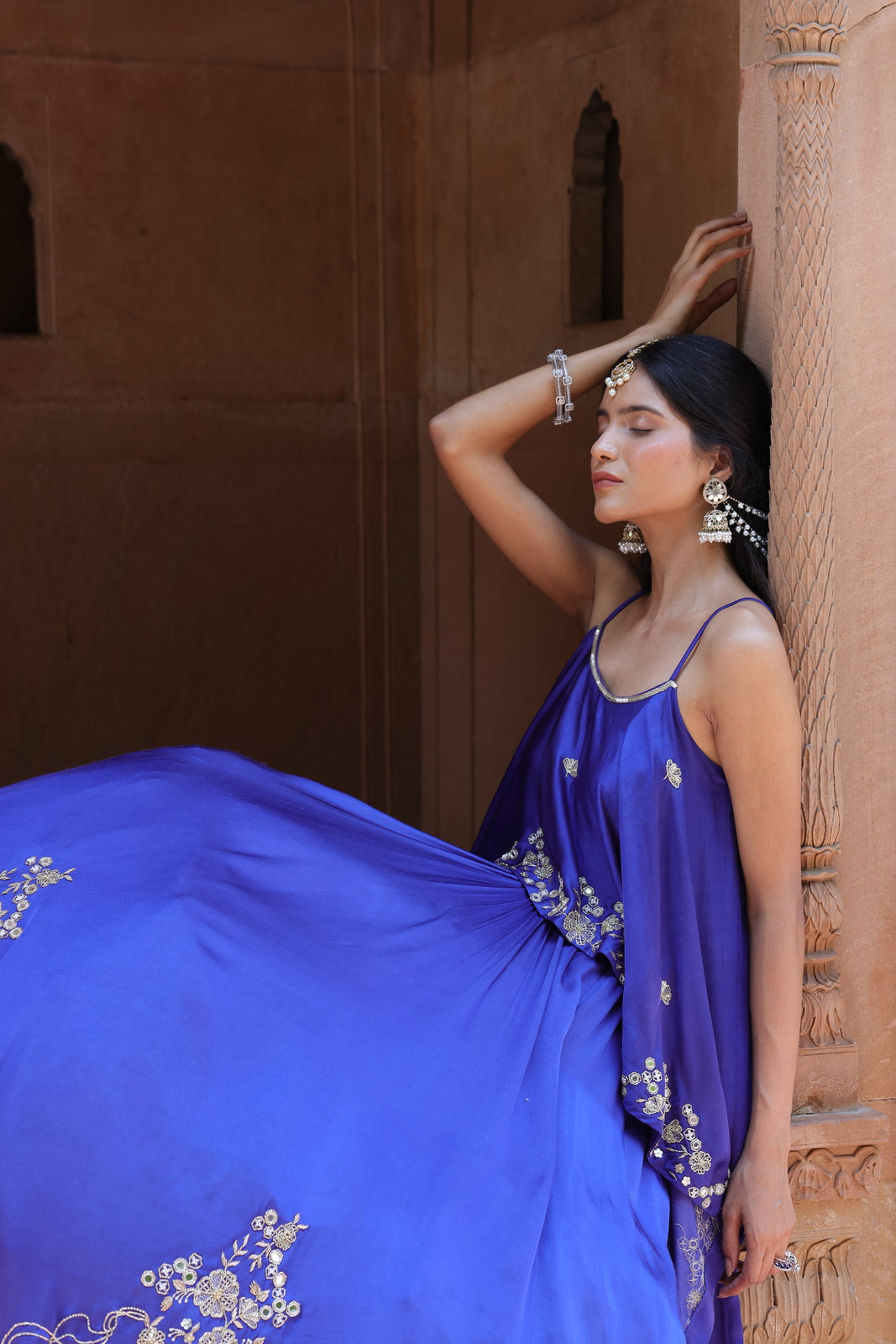 Noor Circular Pleated Skirt With Assymetrical Top