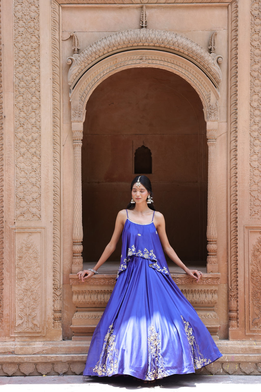 Noor Circular Pleated Skirt With Assymetrical Top