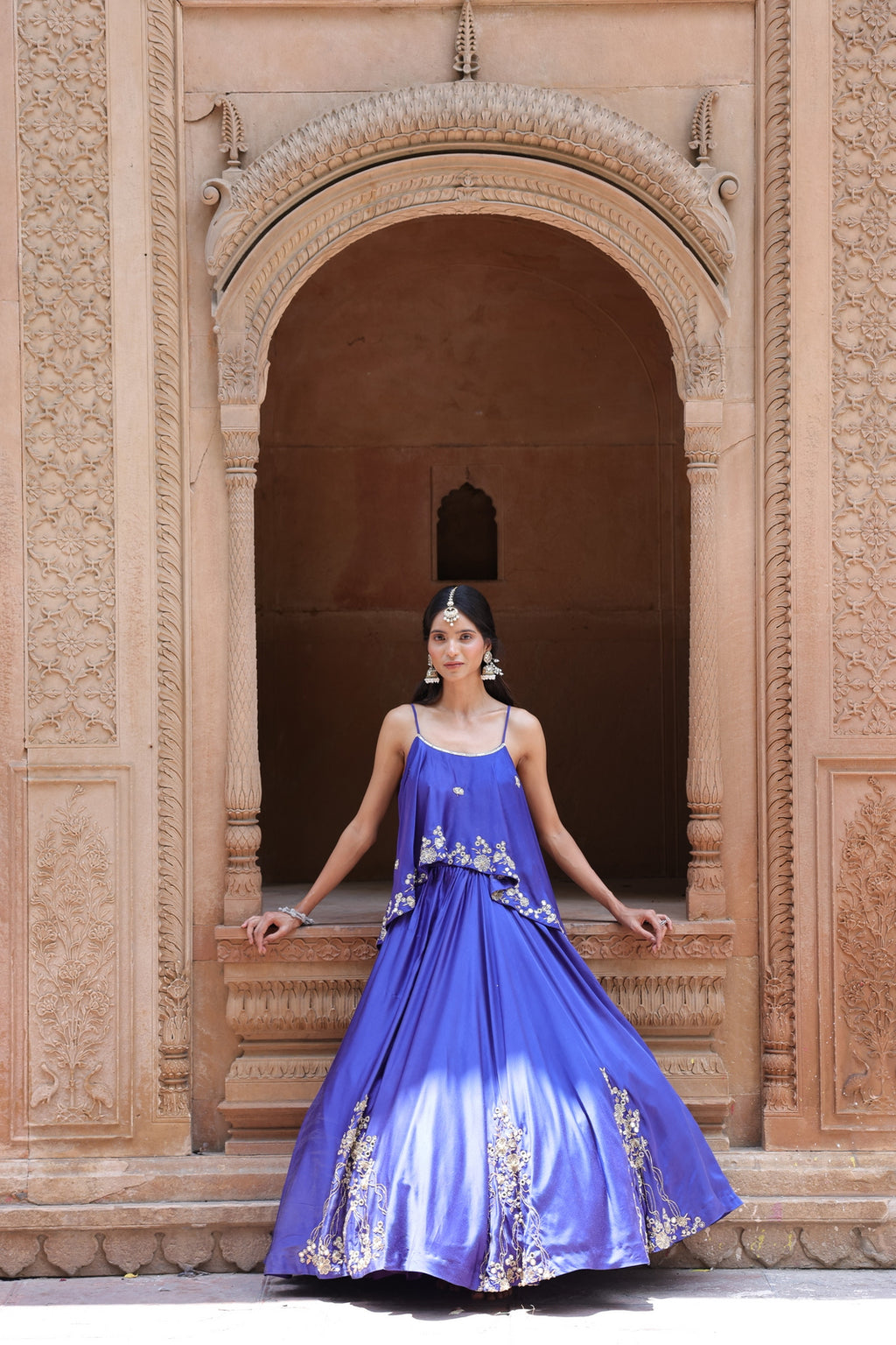 Noor Circular Pleated Skirt With Assymetrical Top