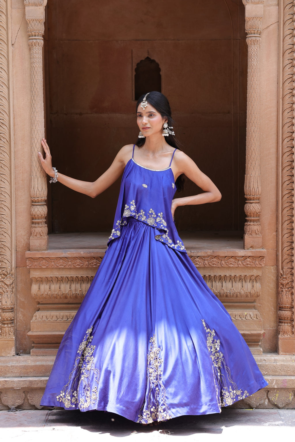 Noor Circular Pleated Skirt With Assymetrical Top