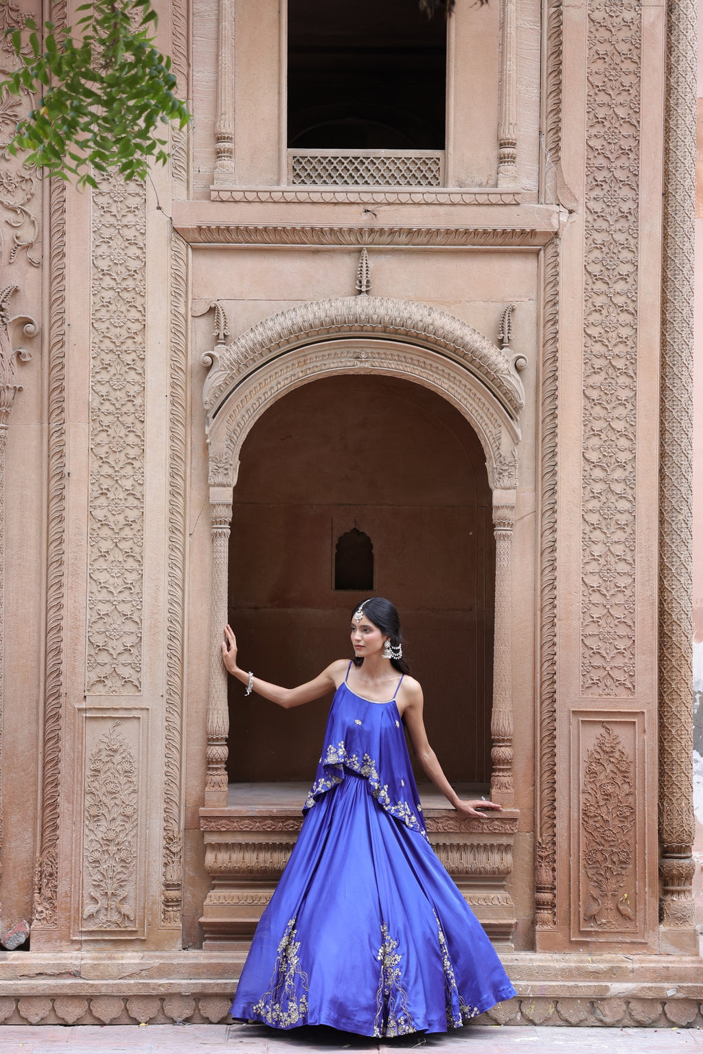 Noor Circular Pleated Skirt With Assymetrical Top