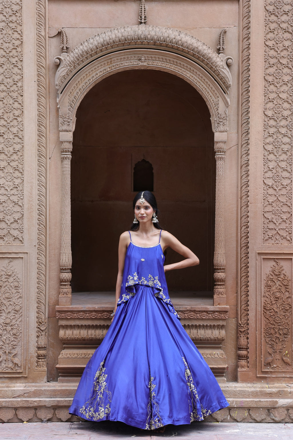 Noor Circular Pleated Skirt With Assymetrical Top