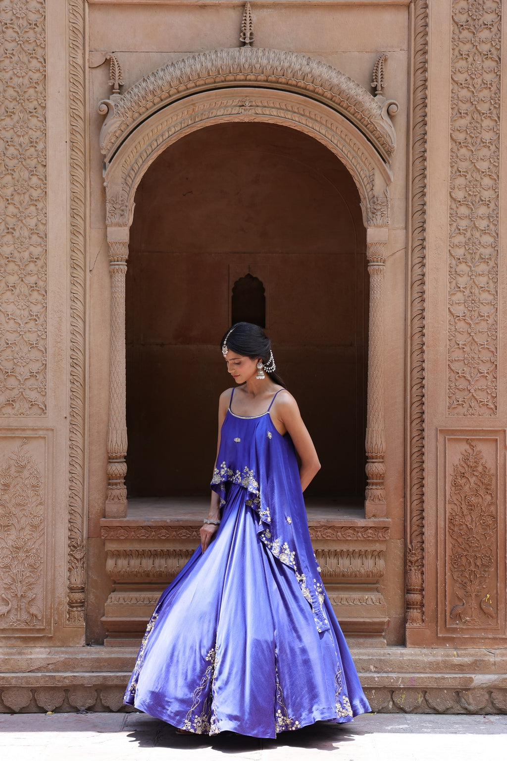 Noor Circular Pleated Skirt With Assymetrical Top