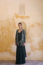 Mira Mirror Jacket With Pleated Bustier And Draped Saree