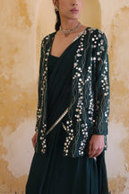 Mira Mirror Jacket With Pleated Bustier And Draped Saree