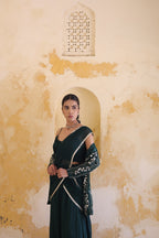 Mira Mirror Jacket With Pleated Bustier And Draped Saree