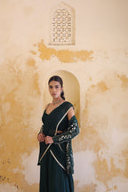 Mira Mirror Jacket With Pleated Bustier And Draped Saree