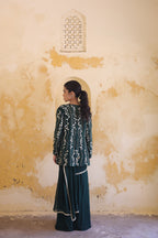 Mira Mirror Jacket With Pleated Bustier And Draped Saree