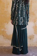 Mira Mirror Jacket With Pleated Bustier And Draped Saree