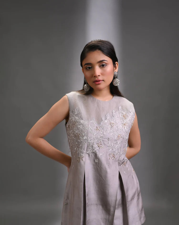 Lunara Hand-Embroidered Silk Pant Set