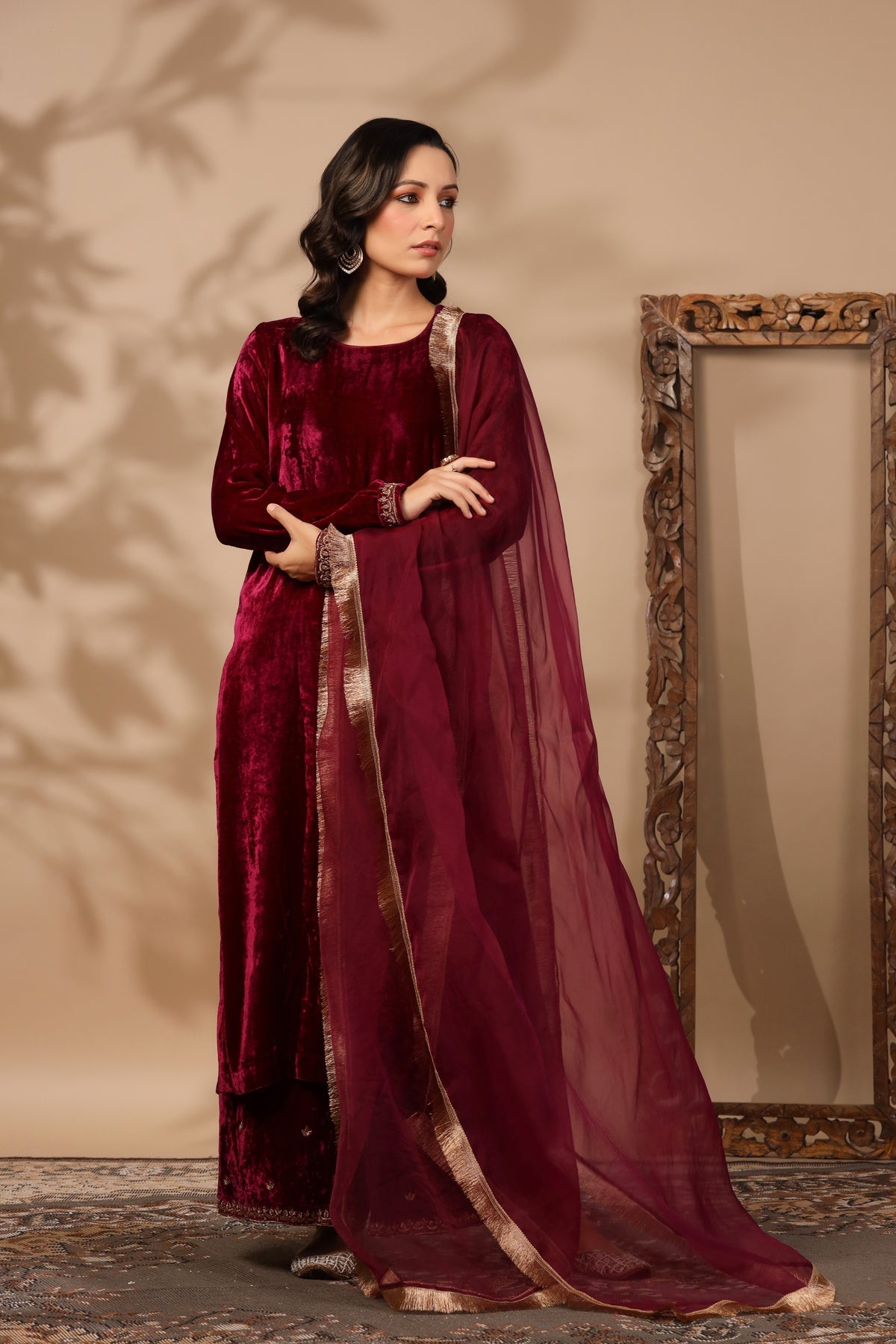 Elena Burgundy Velvet Suit Secondary image