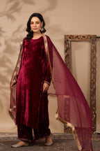 Elena Burgundy Velvet Suit