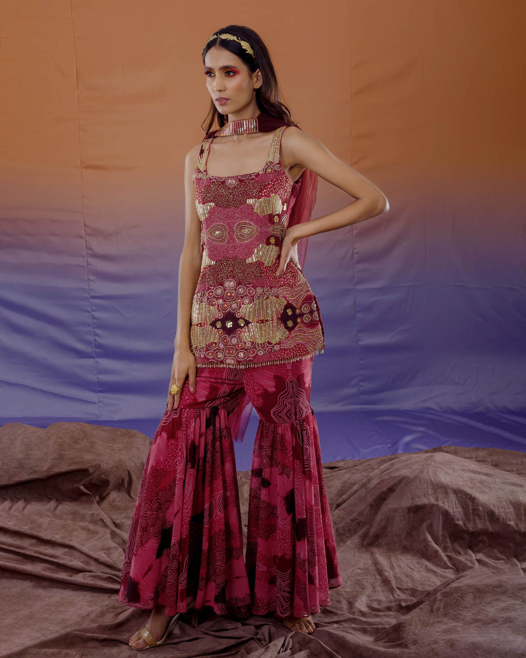 Coral Sharara Set