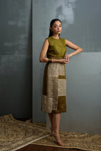 Luna Olive Silk Embroidered Dress