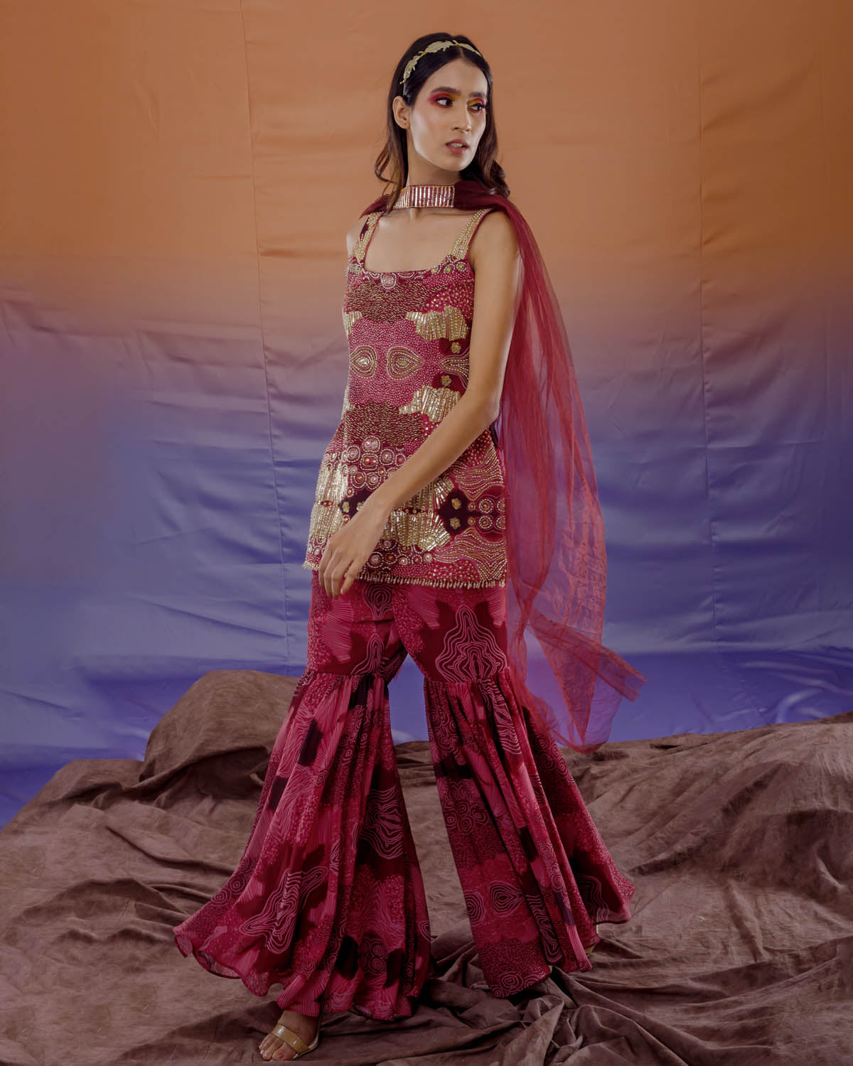 Coral Sharara Set