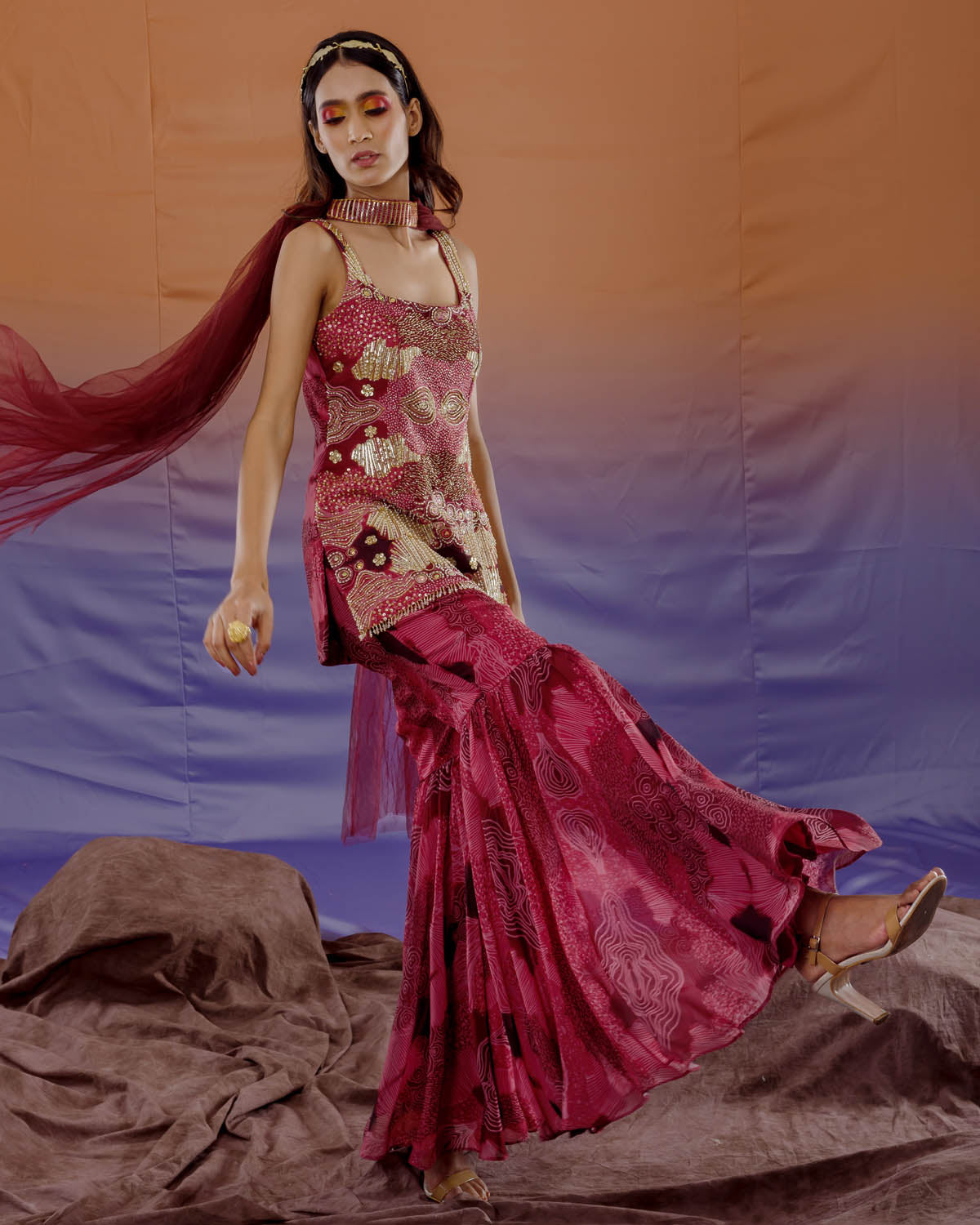 Coral Sharara Set