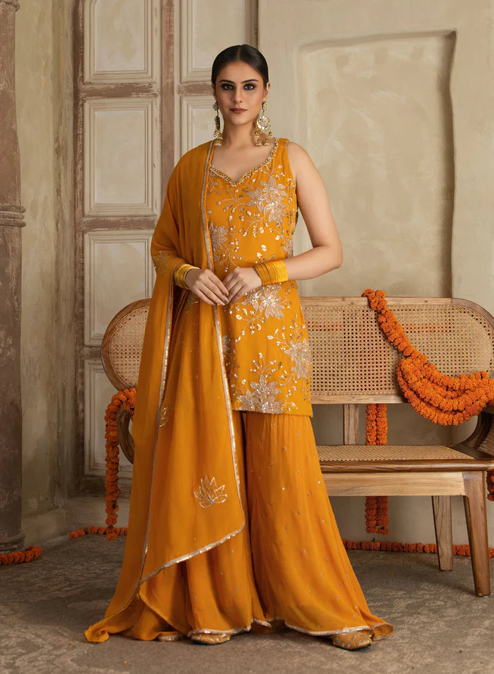 Bhuvaneshwari Chita Work Gharara Set