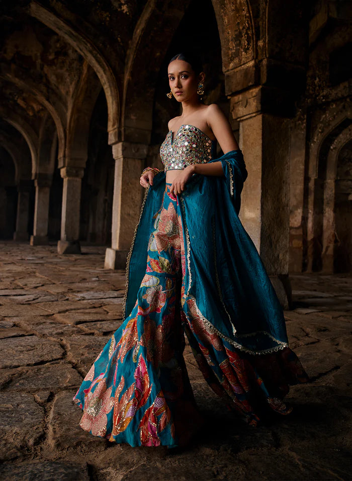 Chinar Printed Mirror Work Garara Set