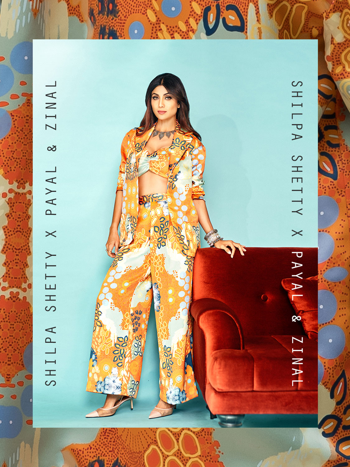 Ocean print bustier blazer and pants