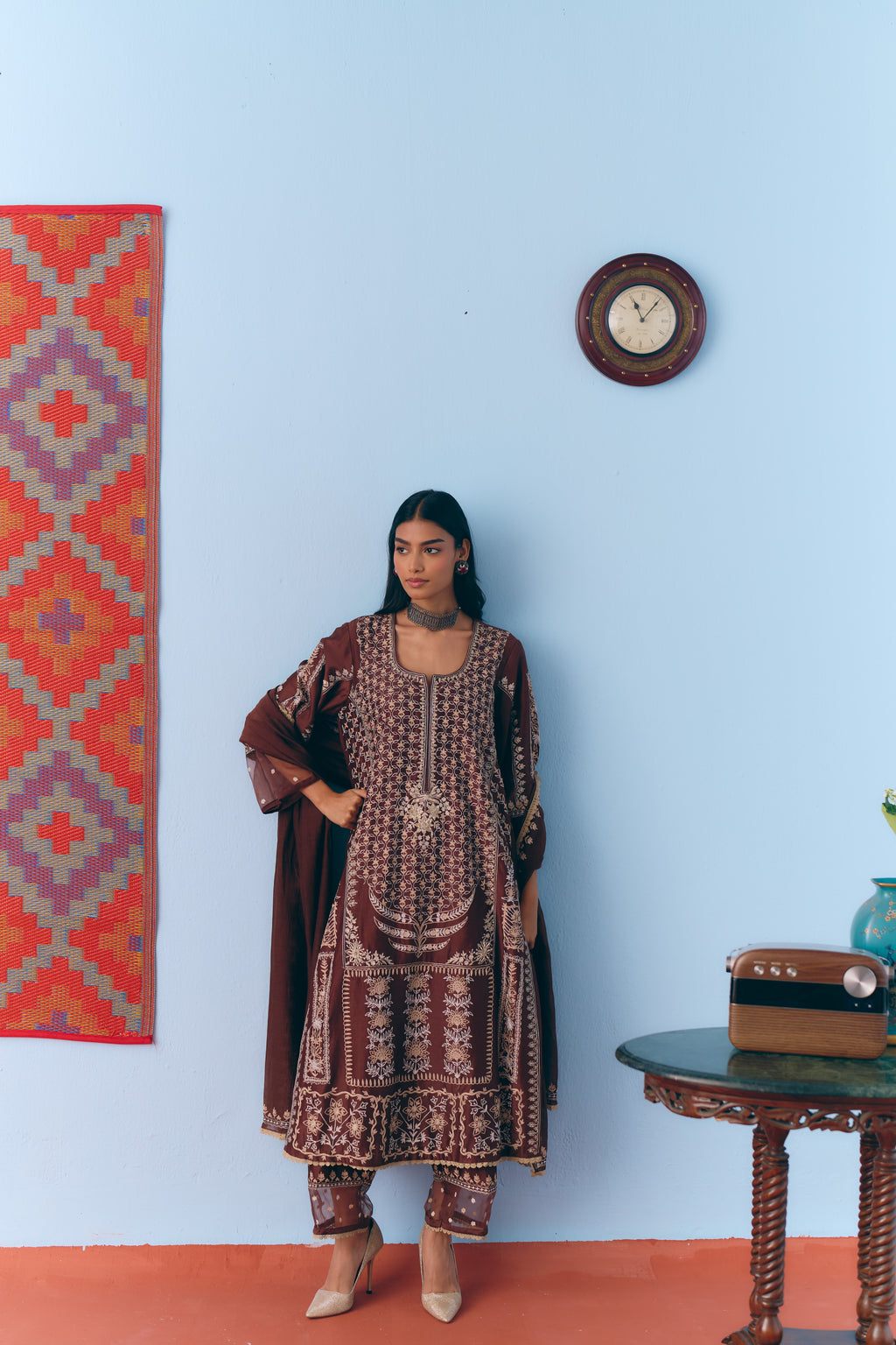 Umber Chanderi Kurta Set