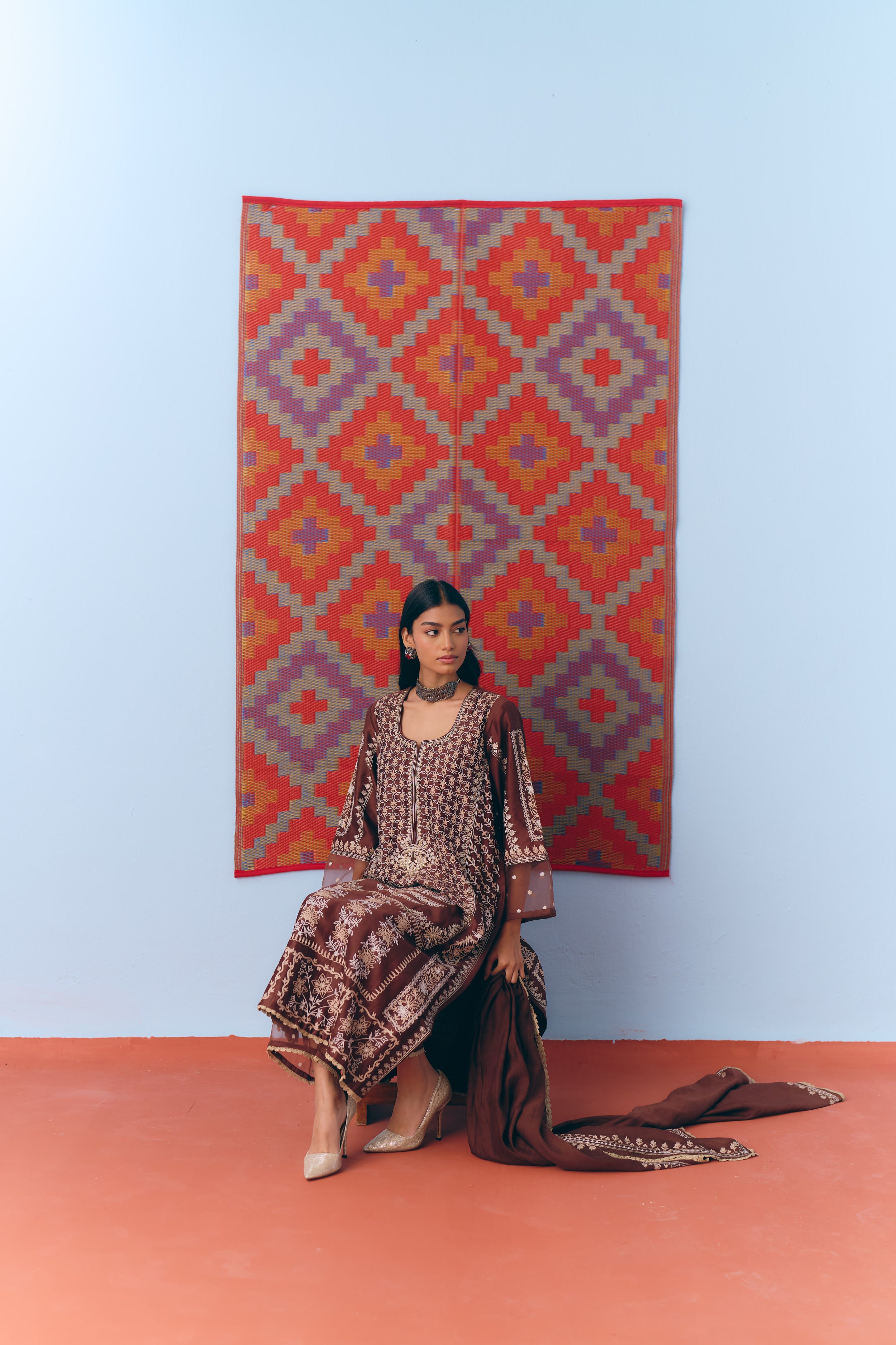 Umber Chanderi Kurta Set