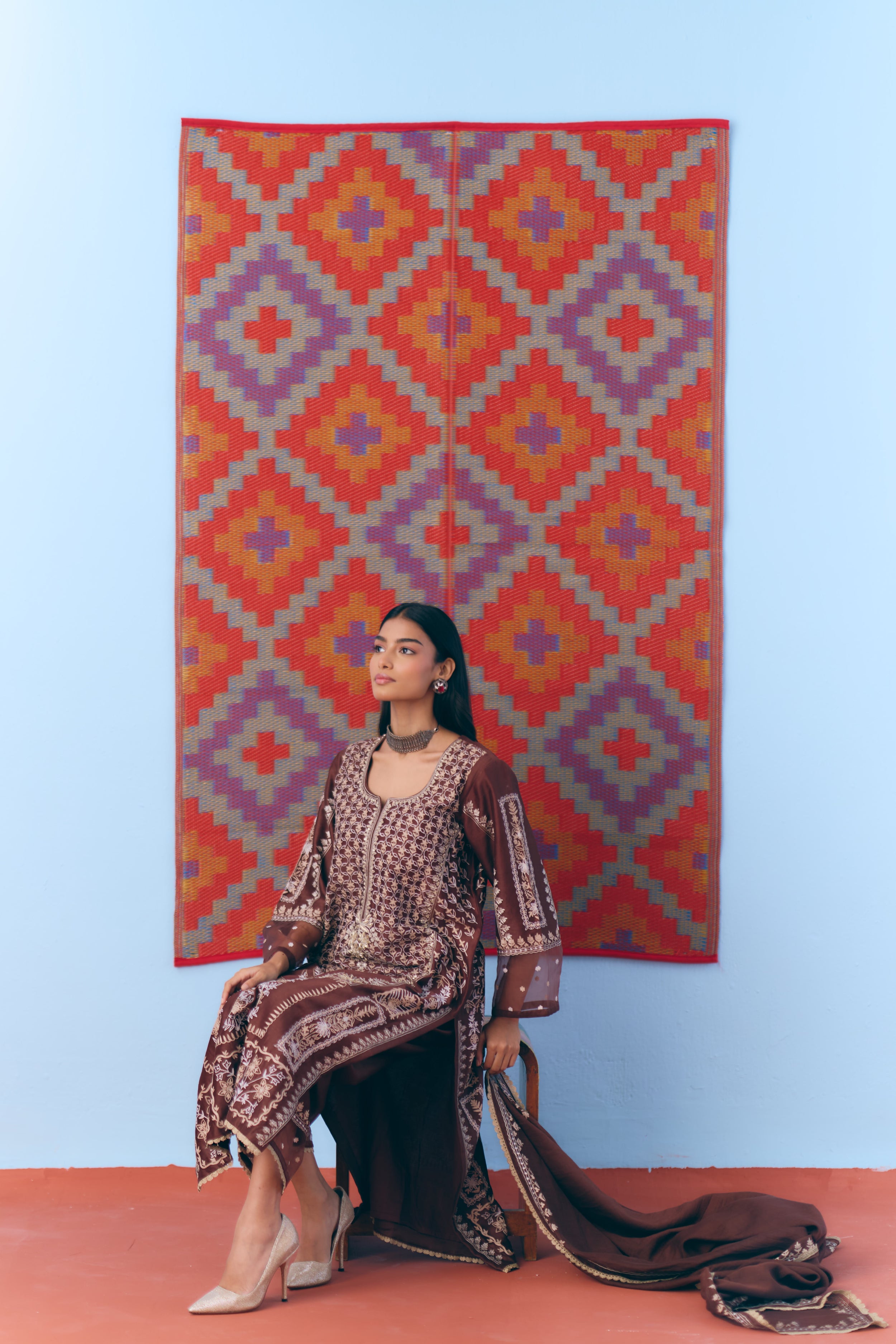 Umber Chanderi Kurta Set