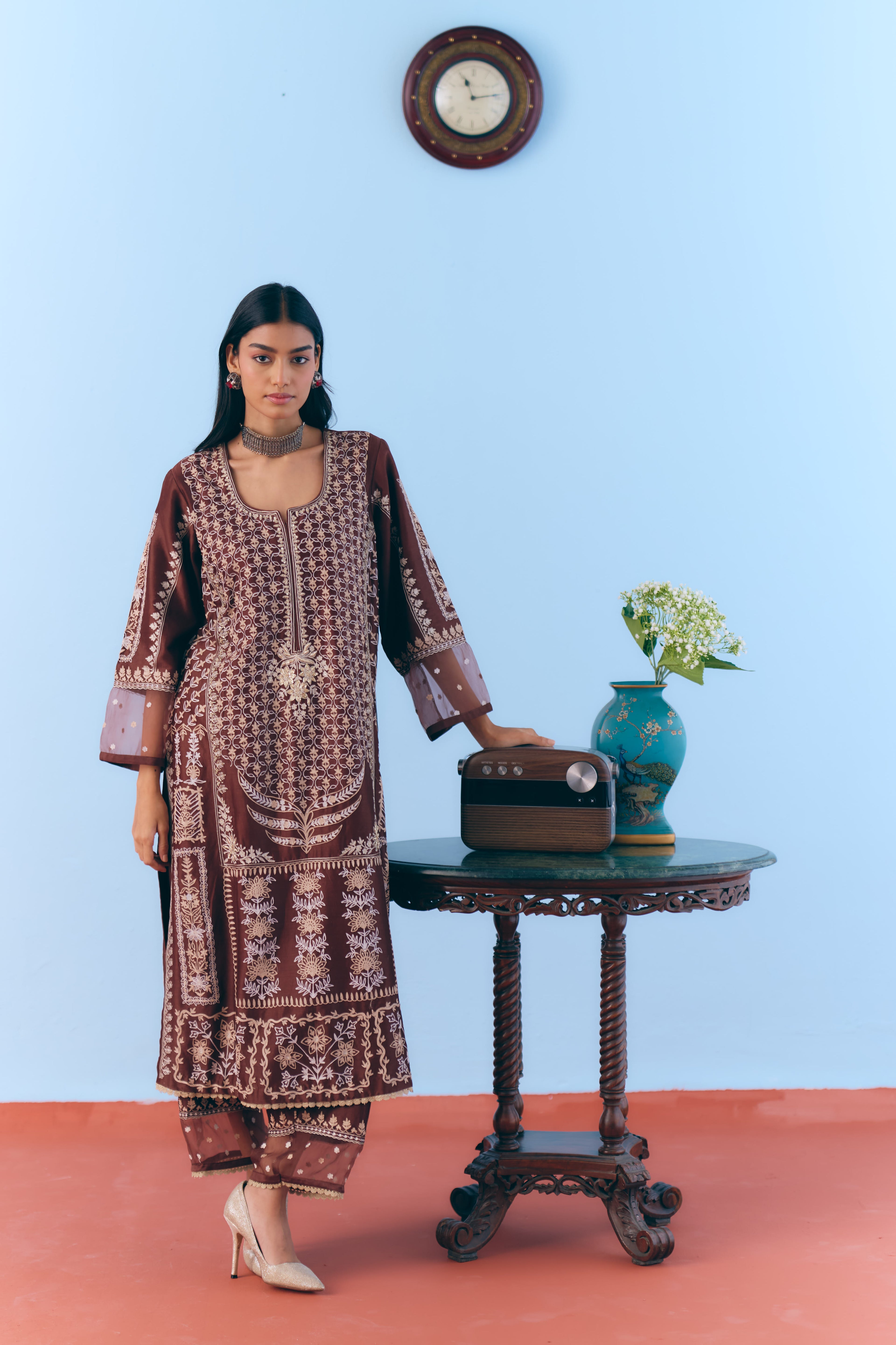 Umber Chanderi Kurta Set