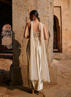 Devika Off White Satin Skirt Set