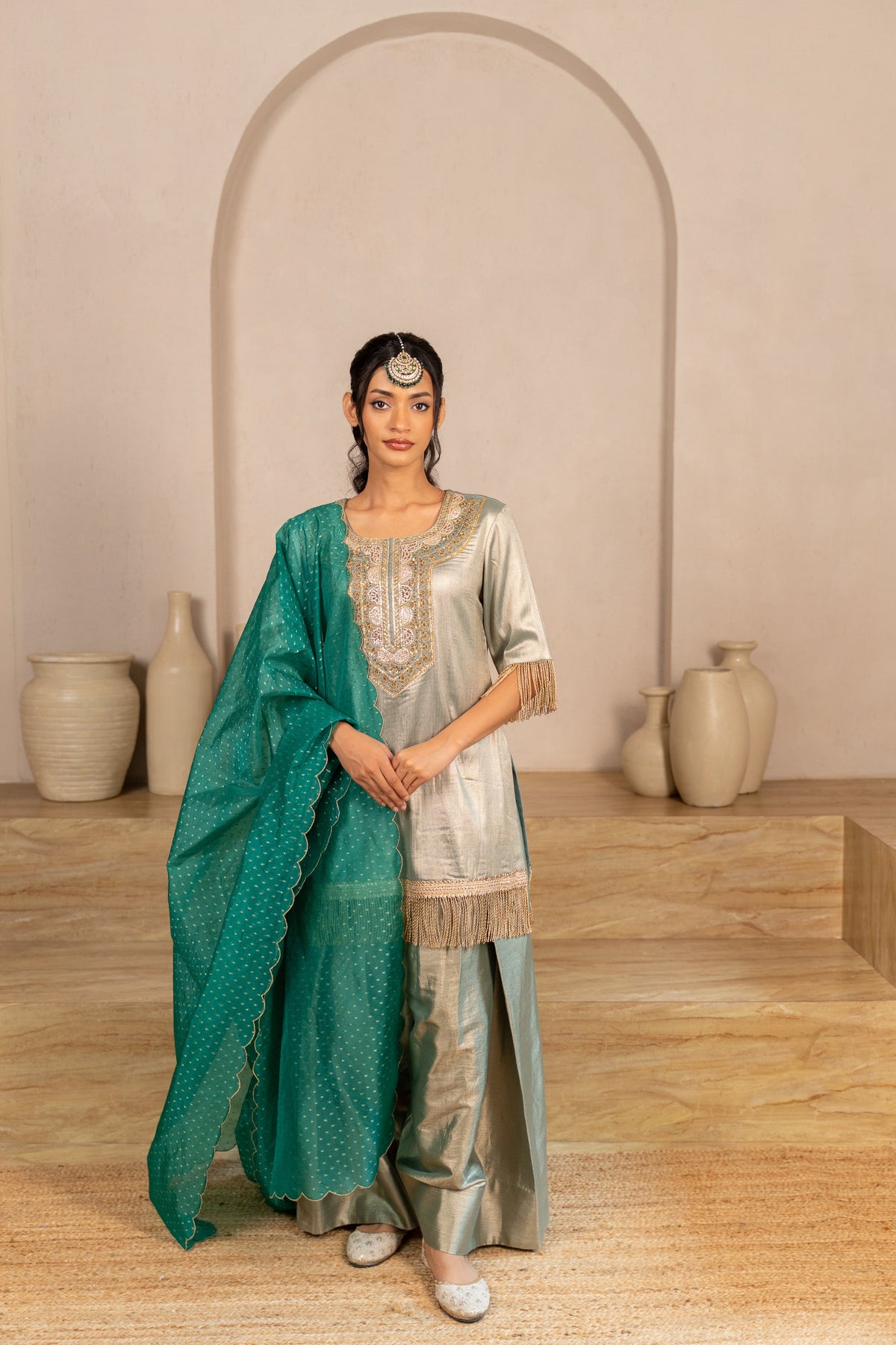 Teal Twill Kurta & Salwar Set Main image