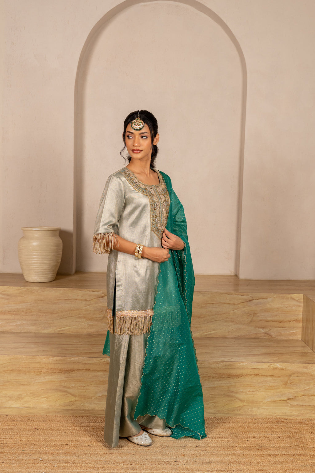 Teal Twill Kurta & Salwar Set