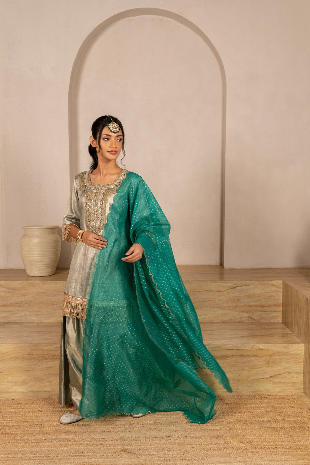 Teal Twill Kurta & Salwar Set