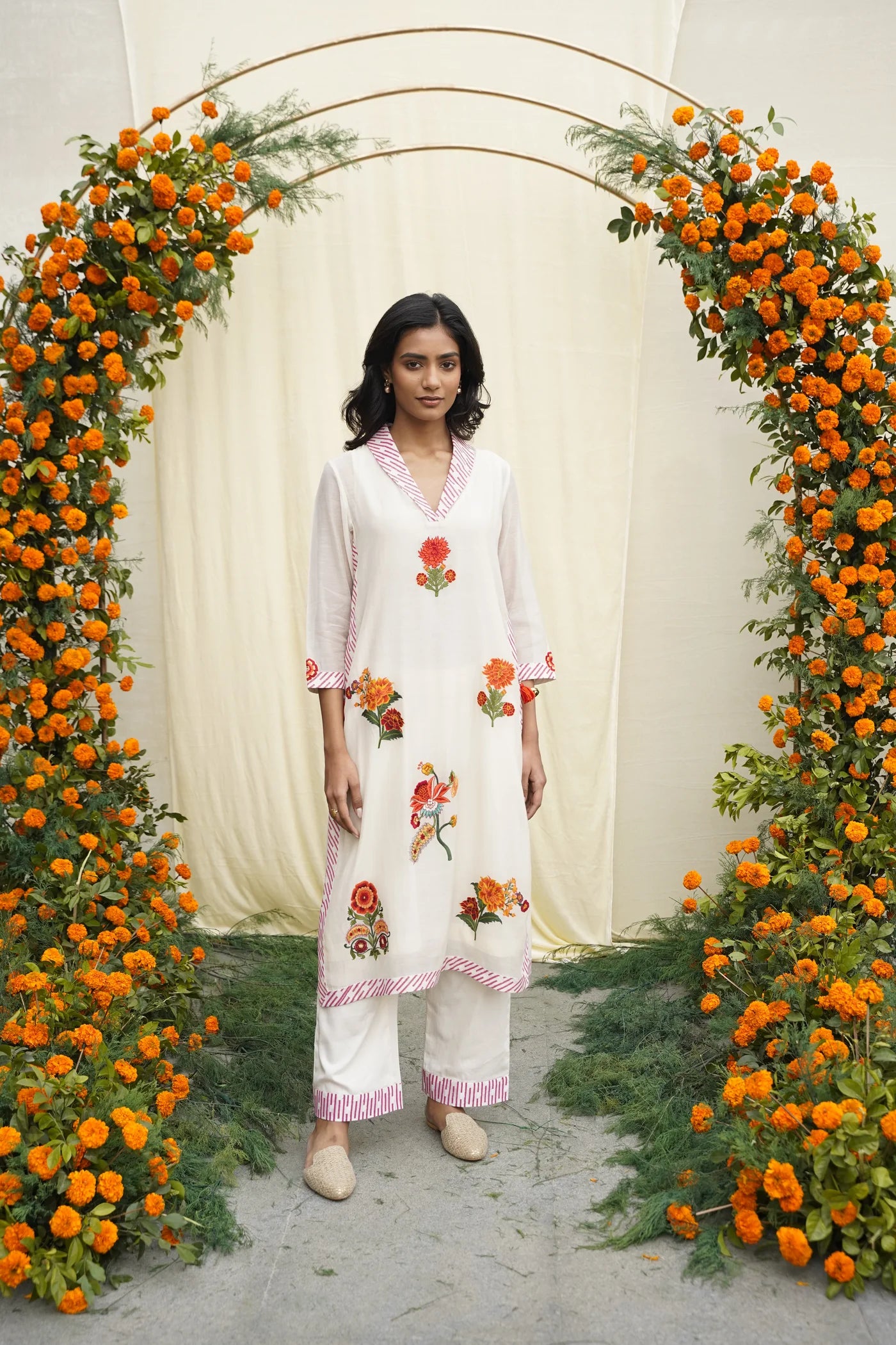 Ivory Print & Embroidered Kurta Set