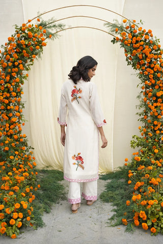 Ivory Print & Embroidered Kurta Set
