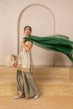 Green Chamak Sleeveless Twill Kurta Set