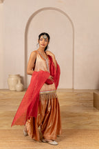 Rust Chamak Sleeveless Twill Kurta Set