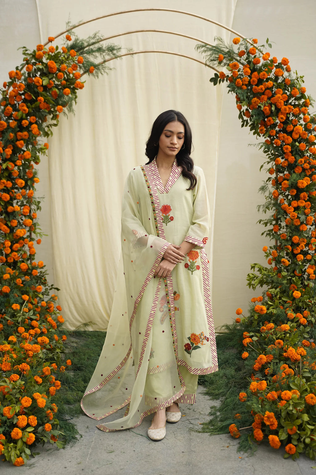 Sage Green Print & Embroidered Kurta Set