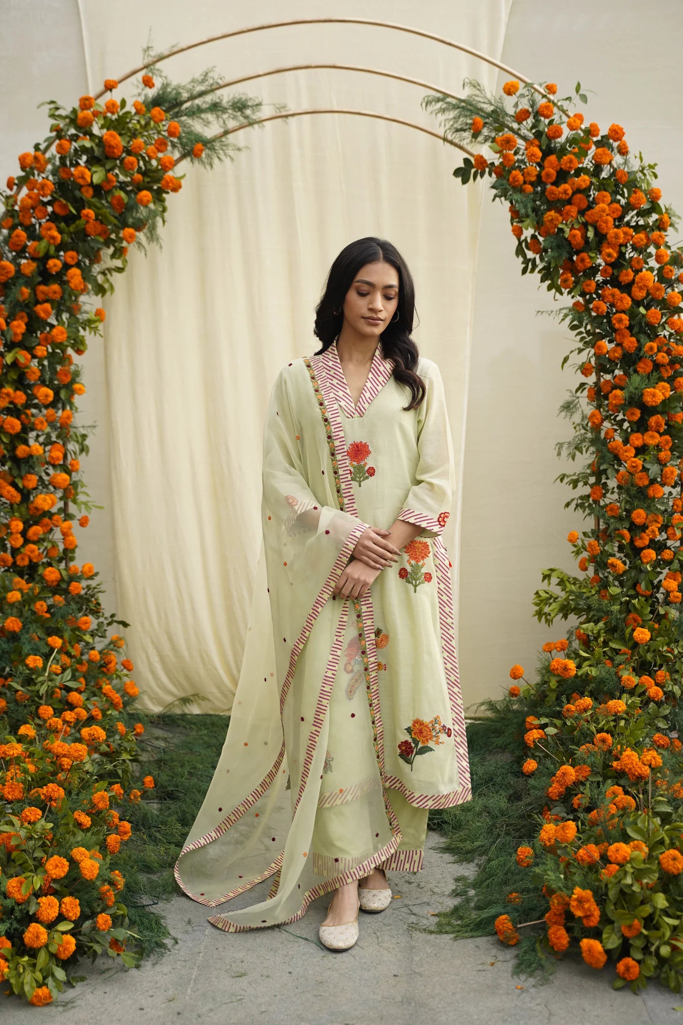 Sage Green Print & Embroidered Kurta Set Main image