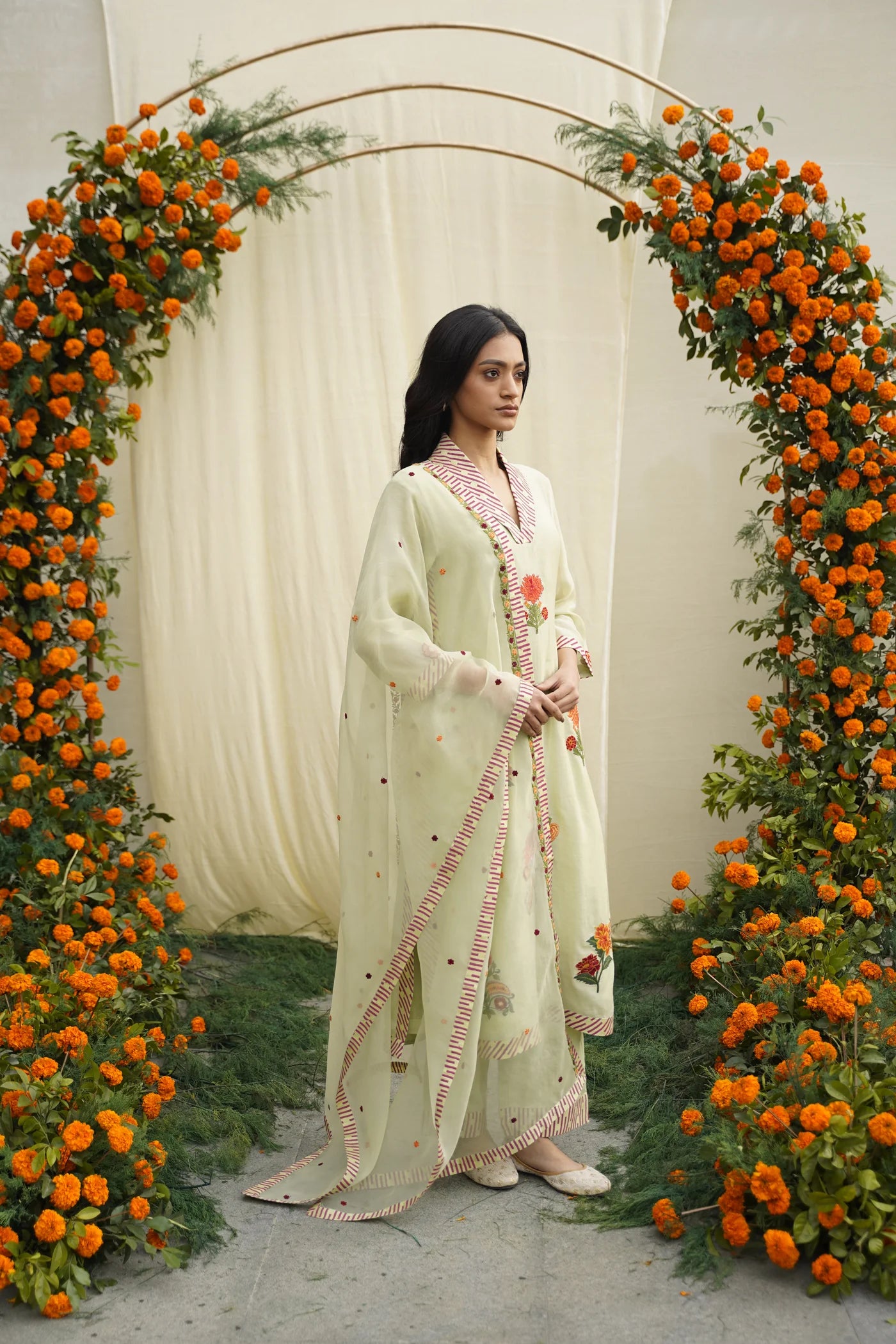 Sage Green Print & Embroidered Kurta Set