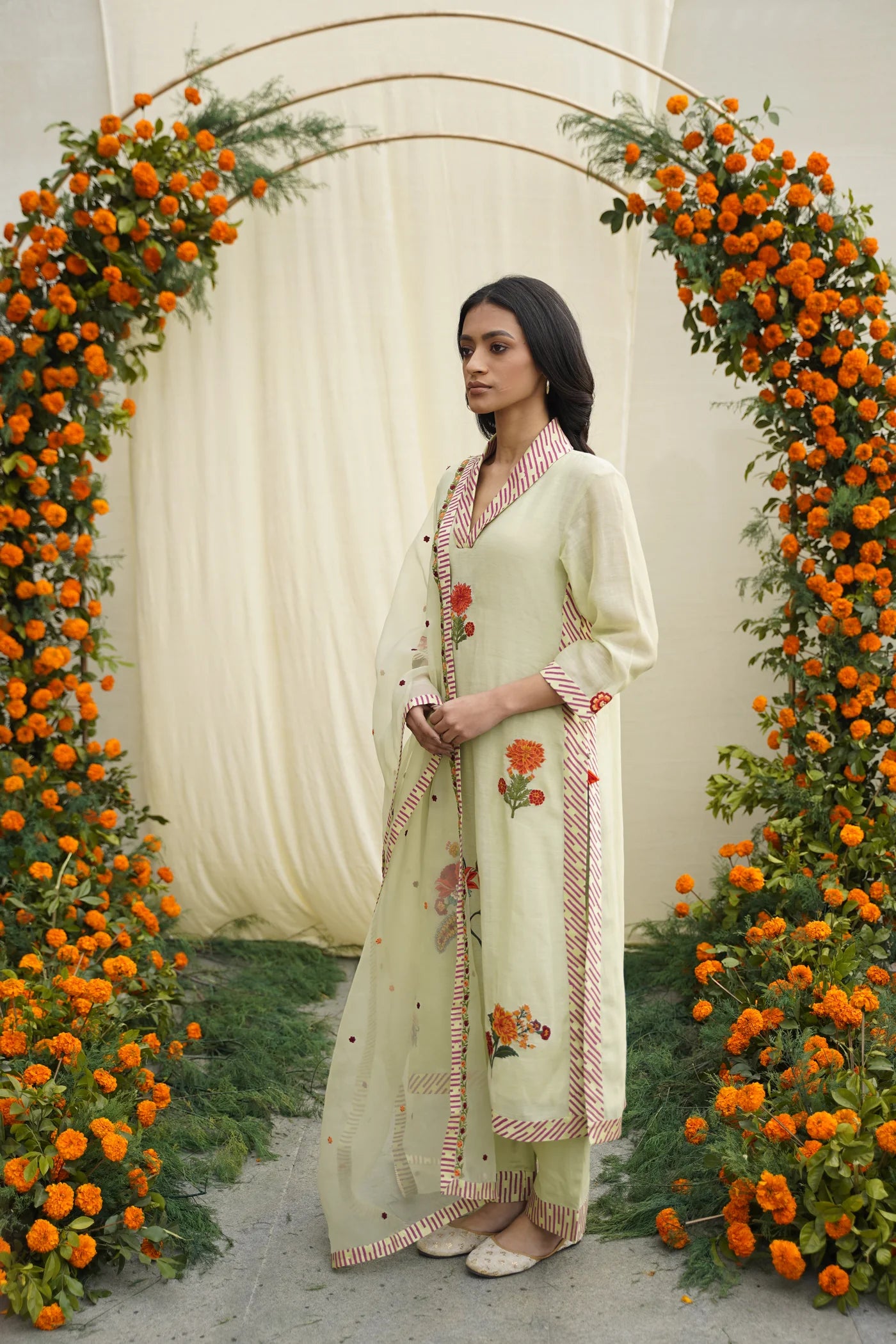 Sage Green Print & Embroidered Kurta Set