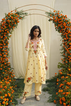 Yellow Floral Embroidered Kurta Set