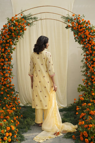 Yellow Floral Embroidered Kurta Set
