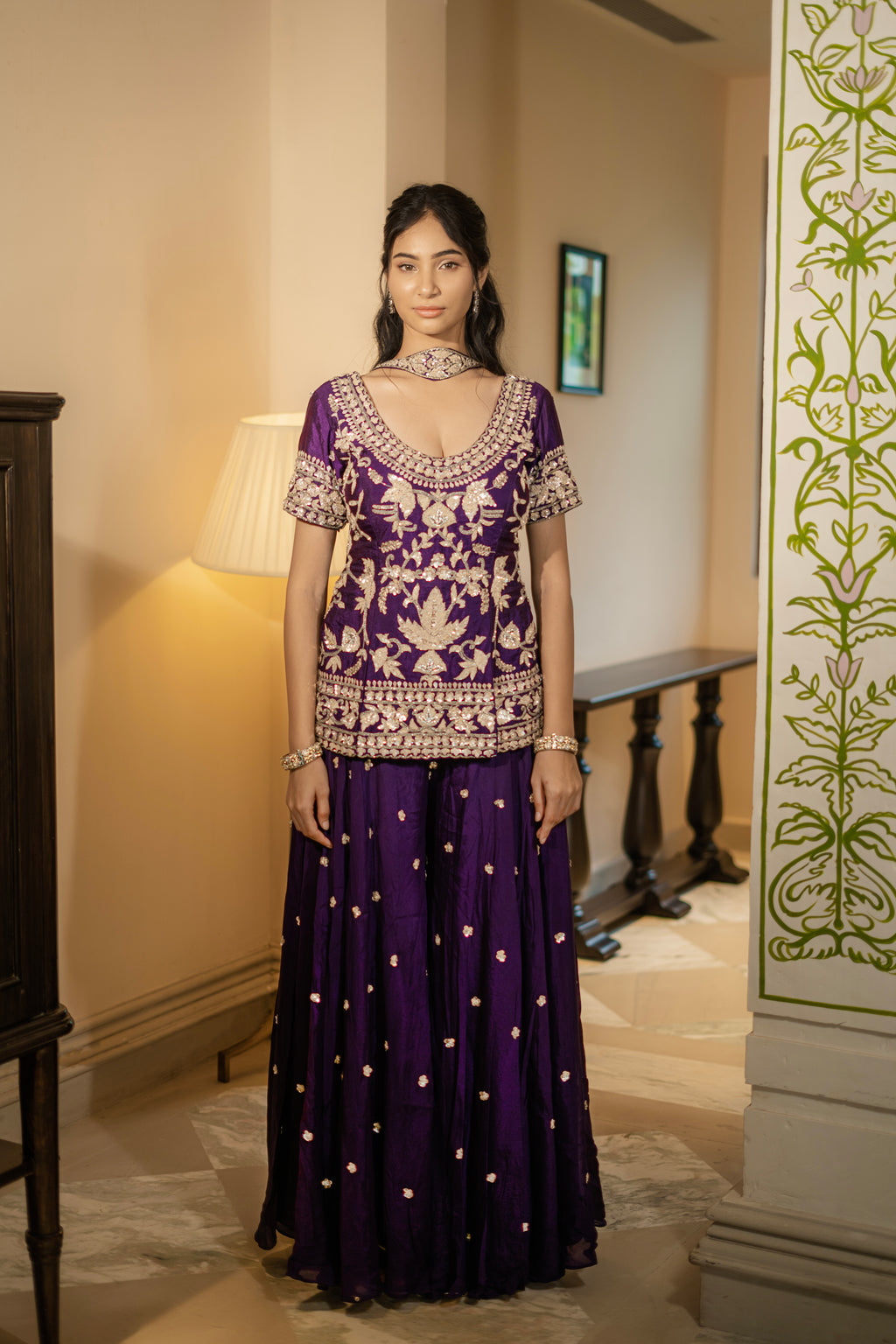 Royal Purple Sequin Embroidered Sharara Set
