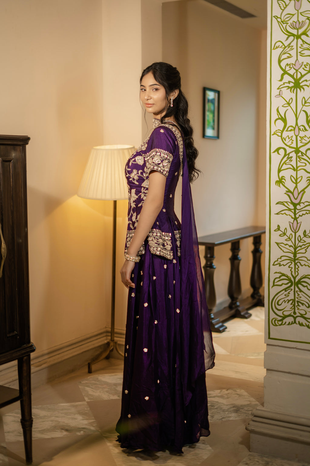 Royal Purple Sequin Embroidered Sharara Set